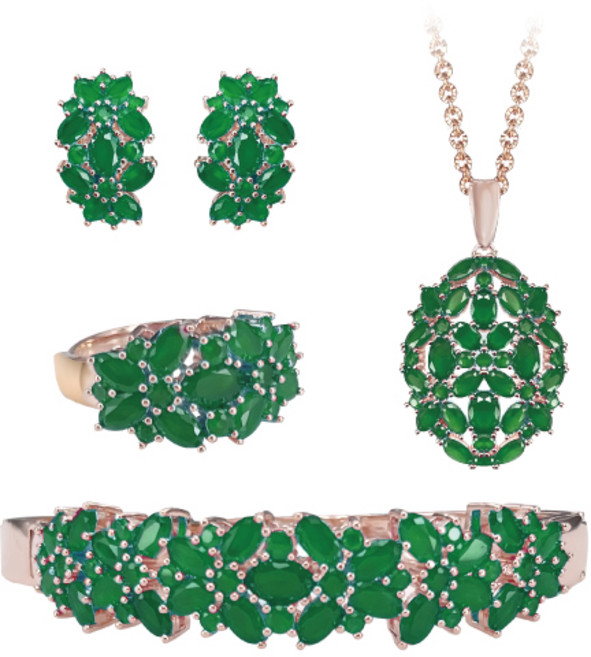 [혜성 주얼리] 베키 럭셔리 에메랄드 포인트 로즈골드 프리사이즈 반지 팔찌 귀걸이 목걸이 4종