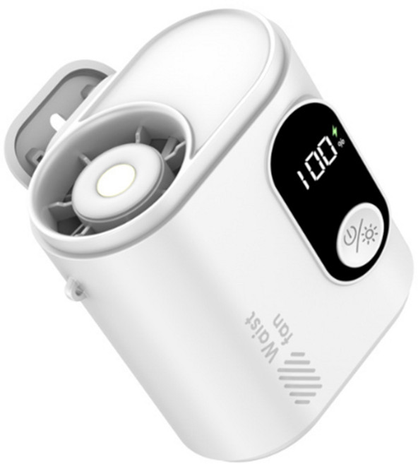 휴대용 허리 선풍기 USB 충전 LED 조명 벨트클립 목걸이 손풍기, 화이트, M379