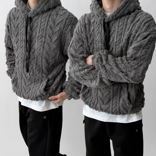 빠델 부드럽고 포근한 양면 양털 뽀글이 오버핏 후드티셔츠