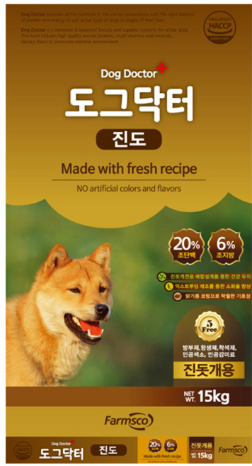 팜스코 1년 이상 도그닥터진도 강아지 사료, 15kg, 1개, 곡물