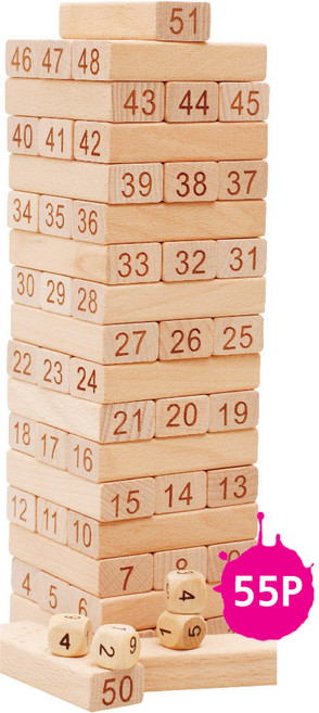 두리 원목보드게임(대)-55p 나무쌓기게임 블록 균형잡기-안전인증확인, 1개, 나무쌓기(대)-55P