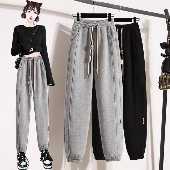 스타일아유 여자 스마일 조거팬츠 봄가을 빅사이즈 스포츠 하이웨스트 9부 팬츠 캐주얼 밴딩 테이퍼드 팬츠 LP1150