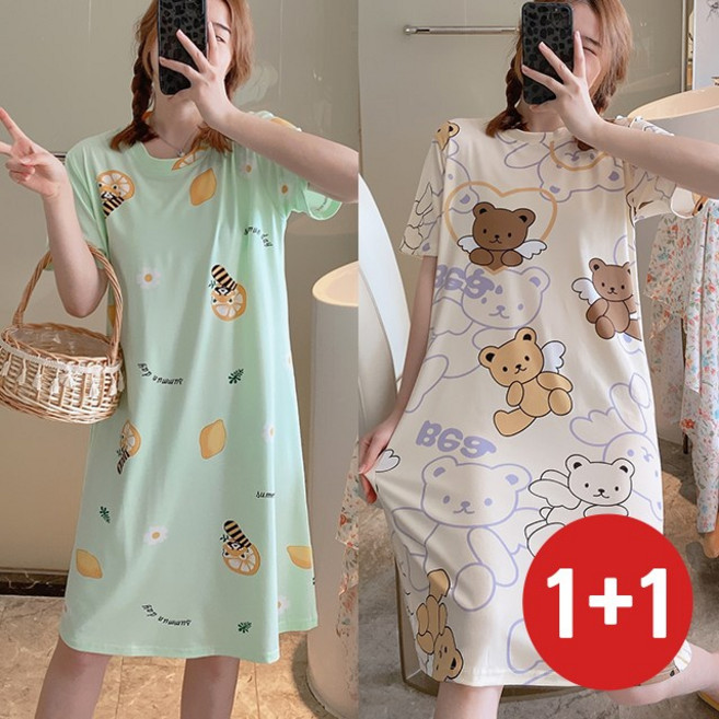 (1+1) 여름 홈웨어 원피스 B라쿤+윙베어OPS