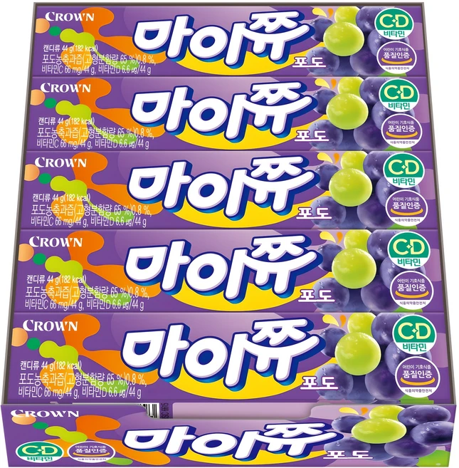 크라운 마이쮸 포도, 44g, 15개 - 쿠팡