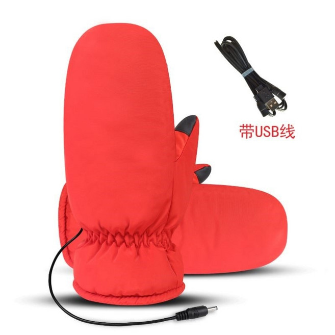 온열 장갑 손모아 방수 벙어리장갑 발열장갑 핫팩 배달 겨울 히팅, 레드(USB모델), 한 사이즈, 1개