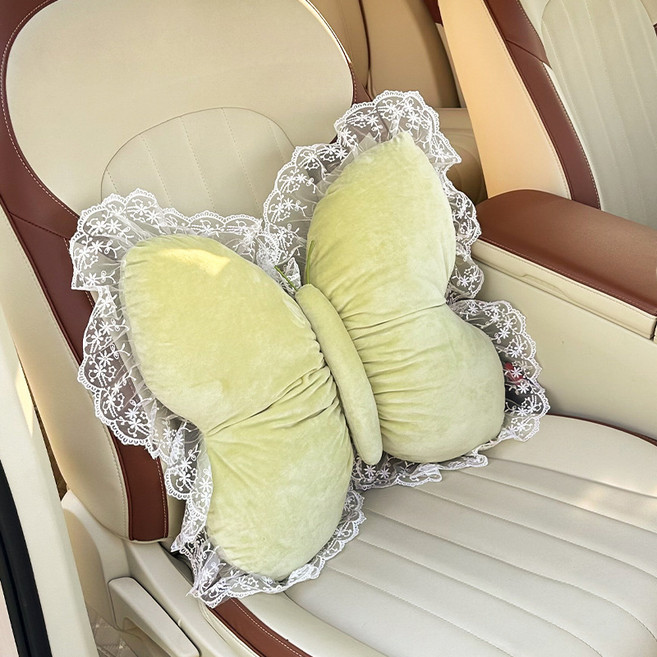 레이스 나비 차량등받이쿠션 목허리쿠션 쇼파쿠션 의자쿠션 (아름답고 사치스러운 스타일 차량 내부/거실 등에서 사용하기 적합함), 허리 - 노란색