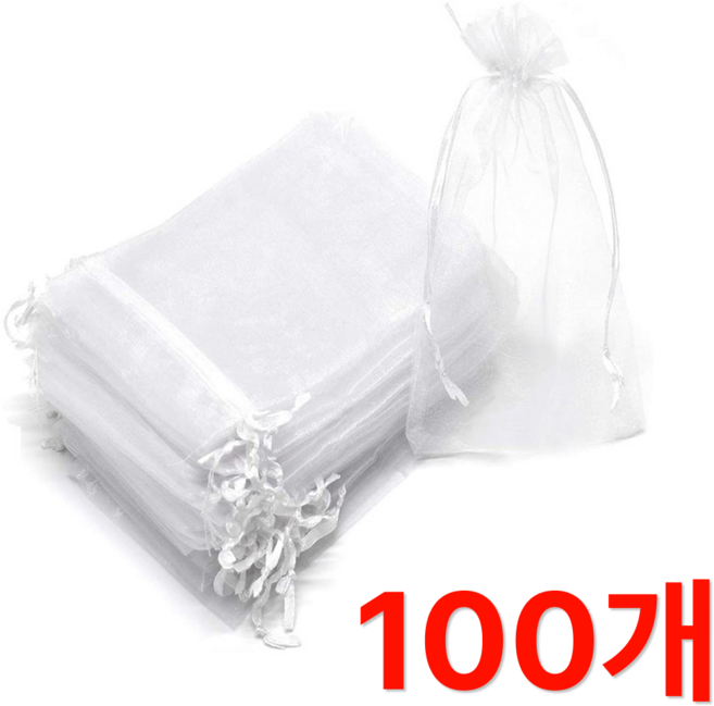 코메로 망사주머니 100장 선물포장 다용도 파우치, 화이트