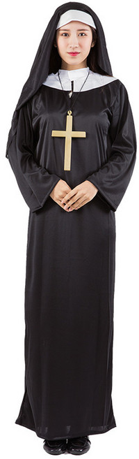 수녀복 세트 수녀님 분장용 패션 드레스 치마 중세 성직자 할로위 코스프레 성인 코스튬 복장 기독교 천주교 공연 연극 무대 파티 설교사 촬영 어른 옷 Z-6011