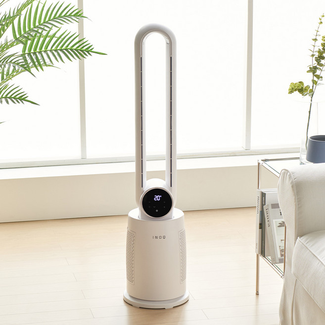 무드등 BLDC 리모컨형 날개 없는 선풍기, 화이트