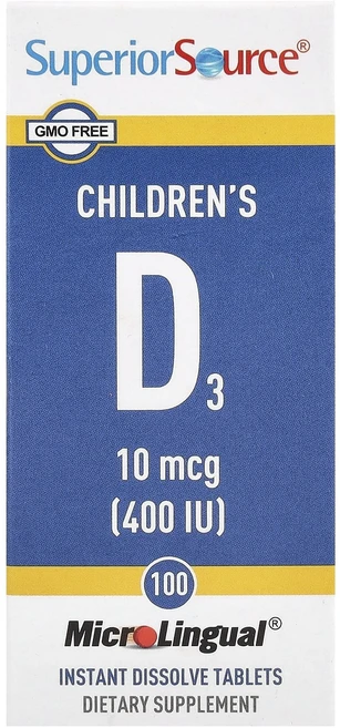 슈페리어쏘스 칠드런스 D3 400IU 녹여먹는 용해 100정, 5병 - 쿠팡