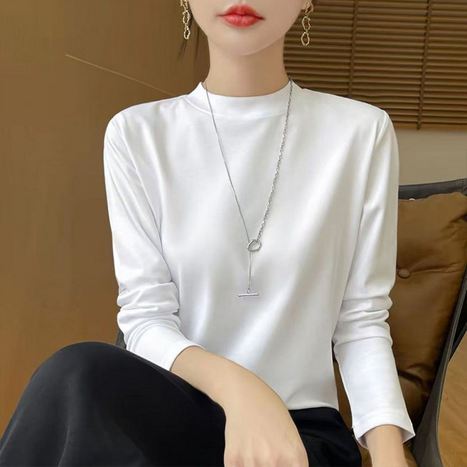 메인워크 여성 빅사이즈 라운드넥 긴팔 티셔츠 봄 가을 순면 캐주얼 루즈핏 간절기 스판 이너웨어 롱 티