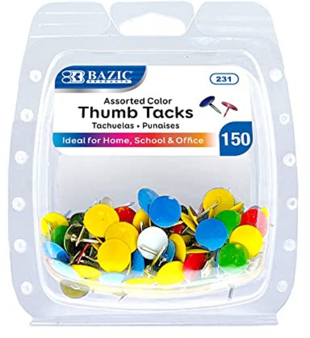 BAZIC Products Products Thumbtack BAZIC Products Products Thumbtacks Assorted Color Flat Head Push, Assorted Colors (200-count), 1-Pack, 1개, 1개입