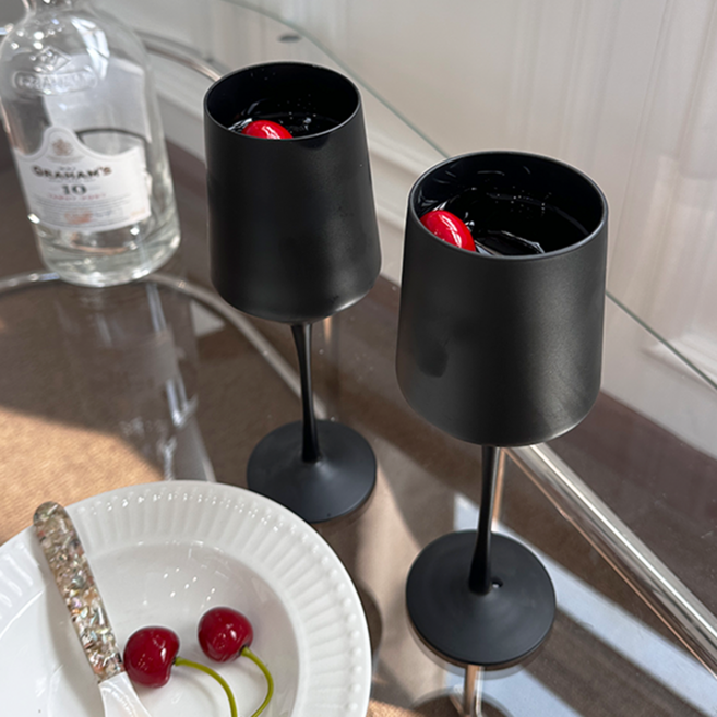 헤이루미 홈카페 크리스탈 와인잔, 매트 블랙, 2개, 400ml