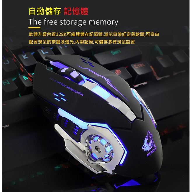 FREE WOLF 電競滑鼠 6D按鍵 呼吸燈 4段DPI調整, 白色