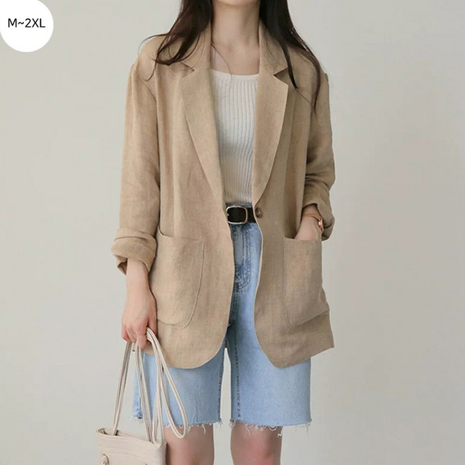 FANSYLI 여성봄자켓 여자 캐주얼 오버핏 린넨 면마 정장 자켓 자외선차단 트렌치 코트 직장인 면접복장 하객룩 오피스룩 2603JLL6145