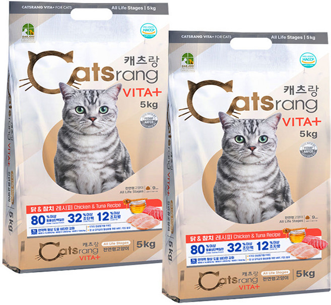 캐츠랑 전연령 고양이 올라이프 건식사료, 닭+참치, 5kg, 2개