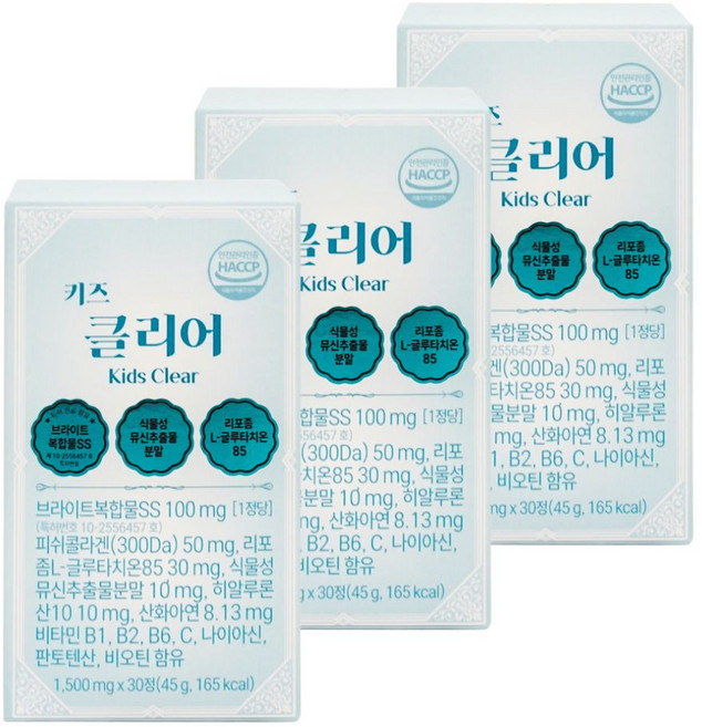 키즈 클리어 어린이 아연 비오틴 콜라겐 히알루론산 브라이트 복합 특허원료, 3개, 30정