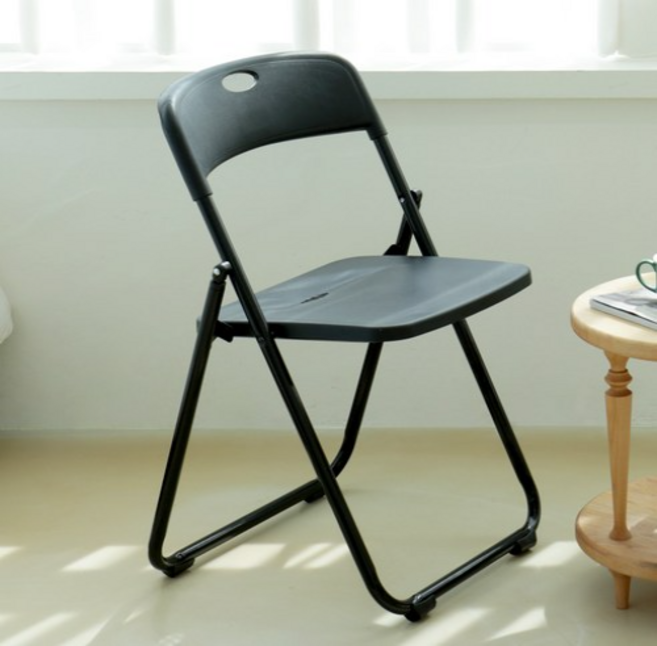 팬물산 이지라이프 등받이 접이식 사각 의자, 검정, 1개