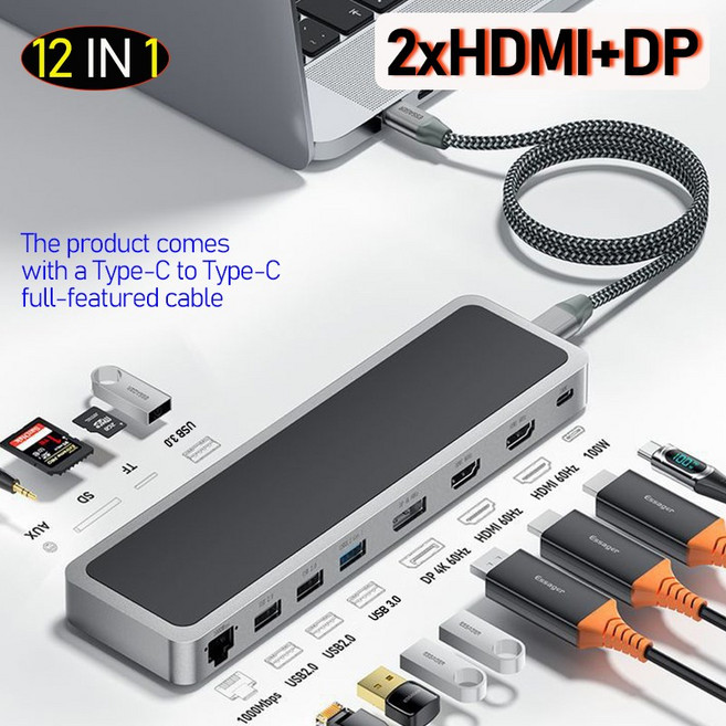유형 c 허브 듀얼 HD DP 4k 60hz Thunderbolt Dock mst 허브 usb c to 2 hdmi 도킹 스테이션 apple macbook, 2 X HDMI DP_2, 1개