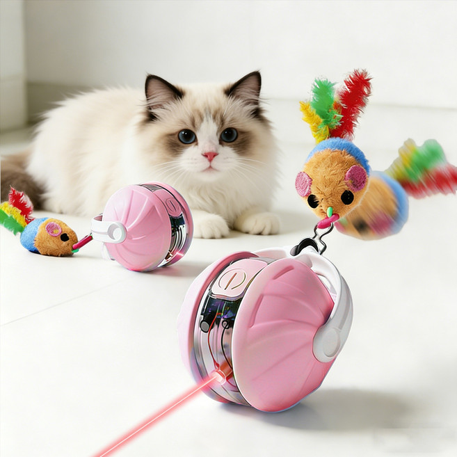 고양이 자동장난감 움직이는 공 빛점놀이 저소음 꼬리잡기 스마트 볼, 1개, 핑크색