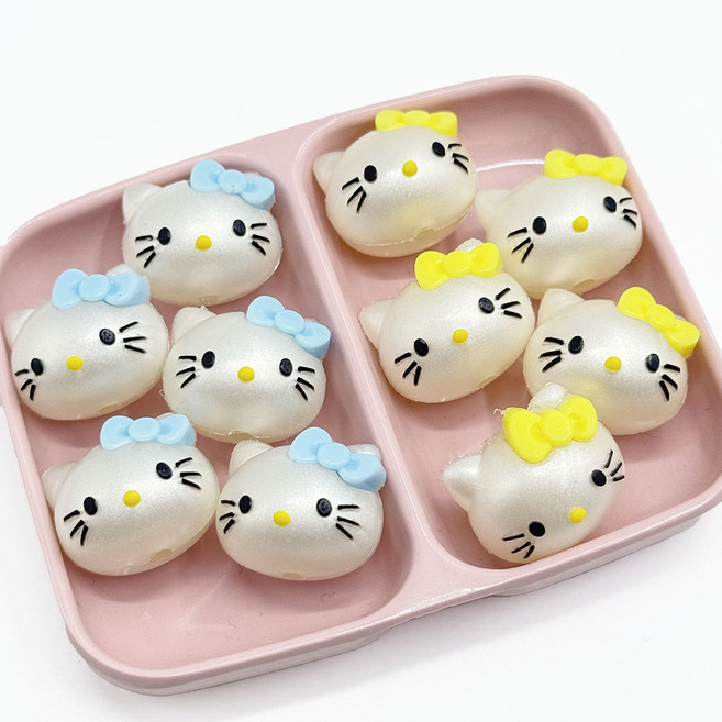 고양이 비즈 리본 캐릭터 볼꾸 재료 만들기 비즈 공예 파츠 꾸미기, 1개, 블루