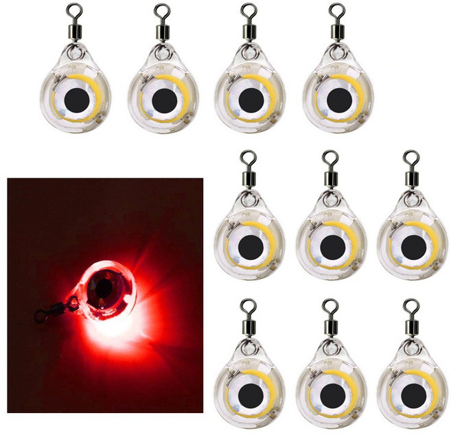 JK 피쉬 아이 수중 집어등 눈알 LED 10개입 갑오징어 호래기 갈치 문어 낚시 쭈꾸미 볼락, 1세트, red, NL059. 피쉬 아이 레드