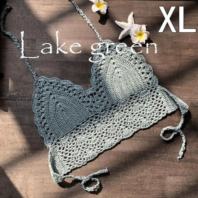 홀리데이 홀터 넥 조끼 니트 브라렛 브라 보호 비치 캐미솔 비키니 탱크 백리스 상의 크로셰 크롭 비치웨어, 1개, 4. lake green / A. S