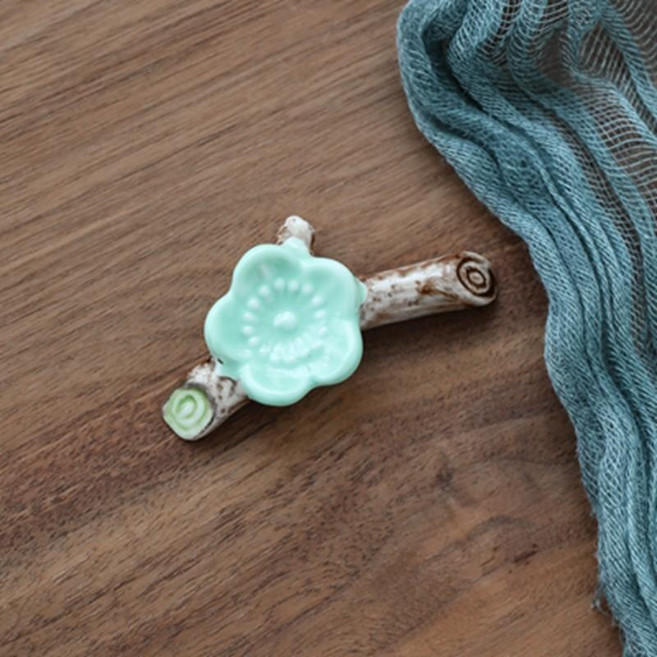 도자기 젓가락받침대 숟가락 받침대 매화 무늬 젓가락받침, 민트그린 매화 가지 5개 F9