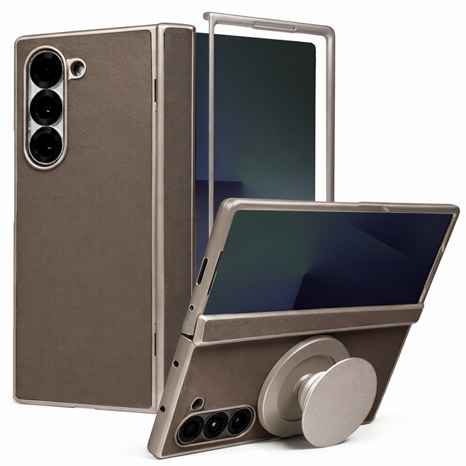 제루크 갤럭시 호환 Z 폴드 힌지보호 맥세이프 자력강화 무선충전 풀커버 거치 소가죽 케이스