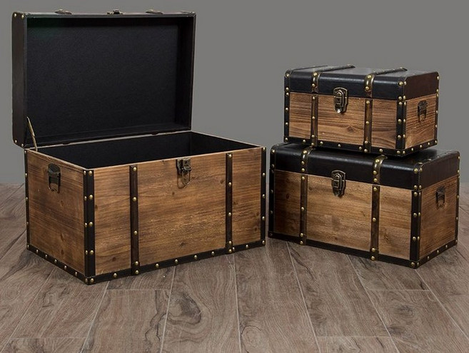 보물상자 트렁크 수납함 정리함 보관함 추억 엔틱 다용도, 50x30x30cm 중형, 빈티지 스타일 원목 1.5cm 두께