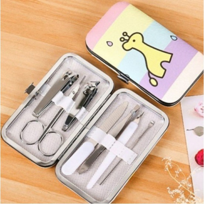 귀여운 캐릭터 손톱깎이 휴대용 네일케어 키트 (여행용 파우치 포함), 1개, 기린