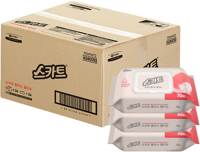 스카트 42400 물티슈 캡형 70매 24개 1박스, 70매입