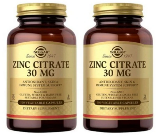 솔가 징크 시트레이트 아연 Solgar Zinc Citrate 30mg 100베지캡, 2개, 100정 - 쿠팡
