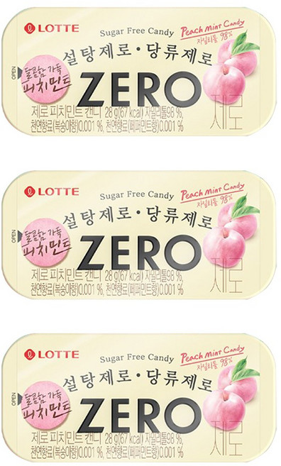 롯데제로 피치민트 캔디, 3개, 28g
