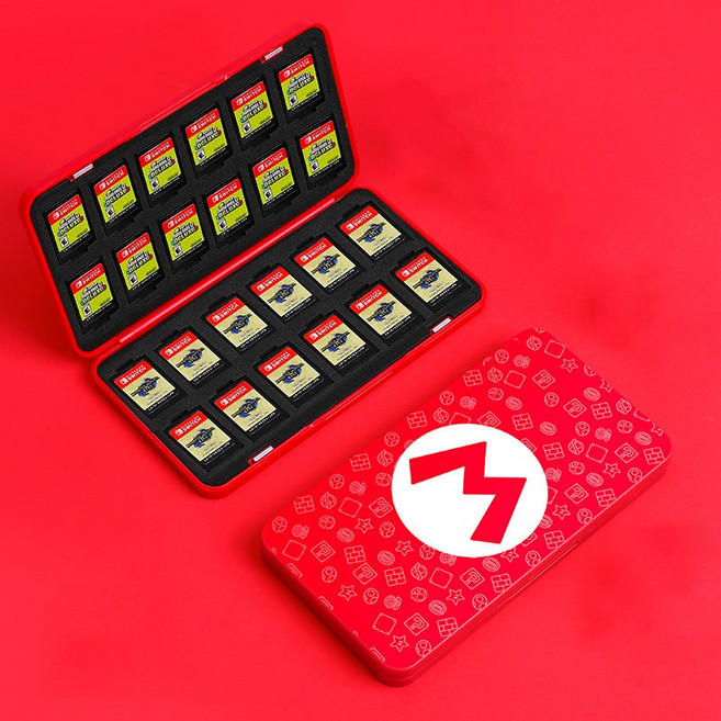 헤스티유 닌텐도 스위치 칩케이스 트리지 보관함, 24 마리오 M, 1개, 레드+화이트