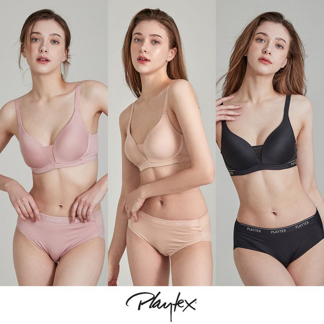 플레이텍스 노와이어 스포티 플러스 브라팬티 6종 핑크+딥베이지+블랙 PXW4M020304 T