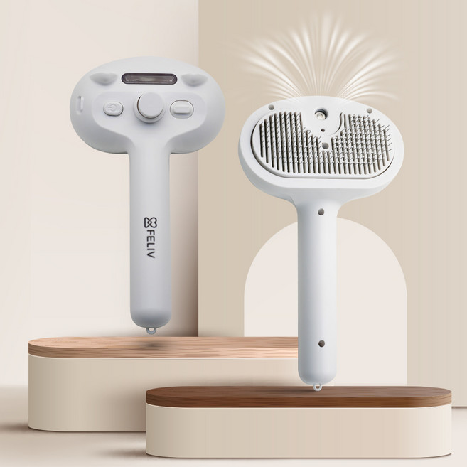 (스팀+살균) FELIV 스팀 살균 브러쉬 강아지 빗 애완견 고양이 원터치빗, 1개, 화이트