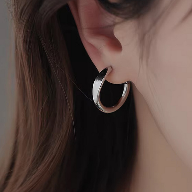 S999 은침 눌린링 링귀걸이 실버 데일리 귀걸이
