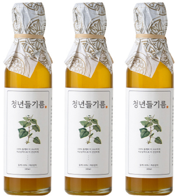 저온압착 청년 들기름, 3개, 180ml