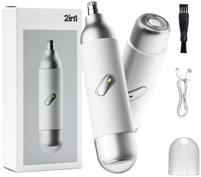 AURRA 2in1 코털 제거기 미니 코털 정리기 남성/여성 전동 코털깎이 콧털제거기 여행용, 흰색, K007