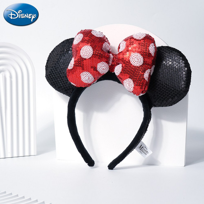 디즈니 미키 미니 마우스 리본 머리띠 헤어밴드 놀이공원 정품, 레드, 1개