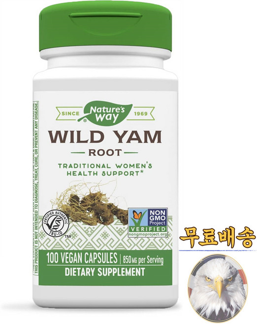 미국산 네이처스웨이 야생얌 와일드 얌 850mg 100베지캡슐 Nature's Way Wild Yam 선물증정, 100정, 1개