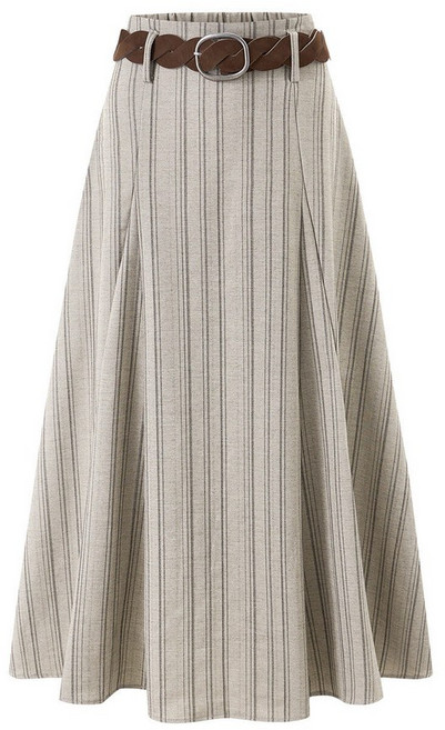 미니멈에브리데이 미니멈 에브리데이 핀스트라이프 벨티드 플레어 롱 스커트 (EC2WH002D)