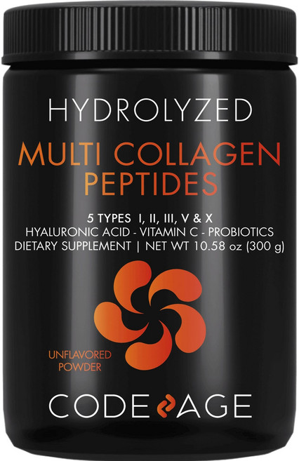 Codeage 水解綜合膠原蛋白胜肽 玻尿酸 - 維他命C - 益生菌 無味粉末, 1個, 300g
