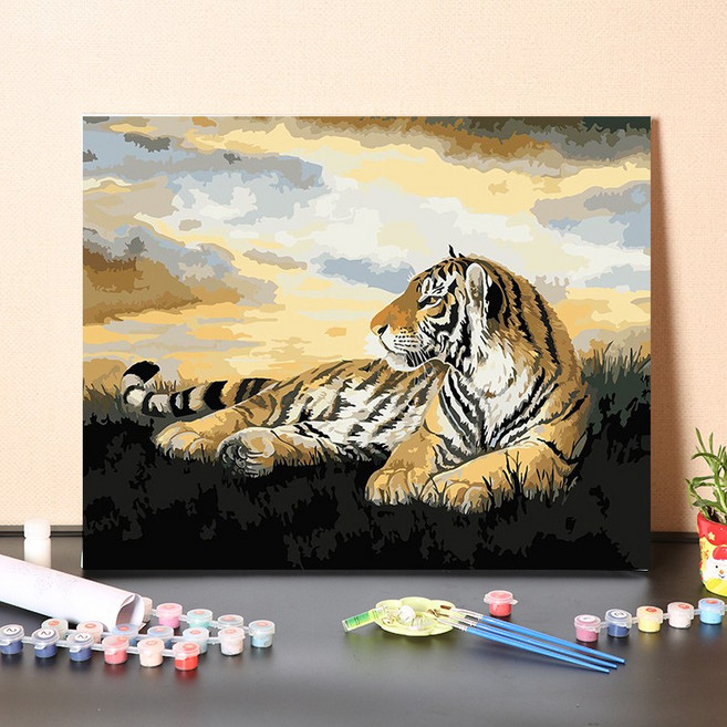 urkoteer DIY 세계 명화 그리기 세트 40 x 50 cm 피포페인팅 꽃 해바라기 풍경화/원목 액작 독일, 호랑이-20-685, 1개