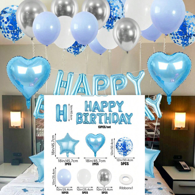 해피벌스데이 생일 풍선 파티 세트, 1개, 블루
