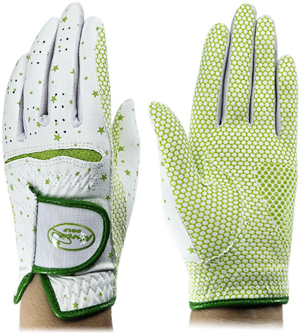 마르시아 여성용 합피 골프장갑 양손착용, *그린*별패턴, 1개