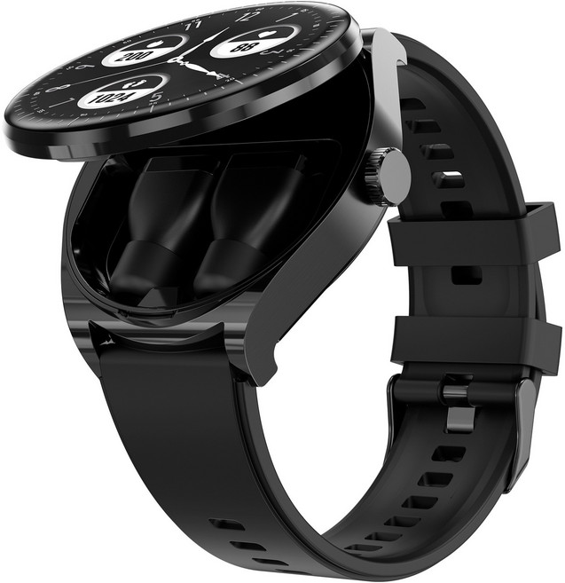 QICHU 웨어러블 스마트 에어엑 스워치 스포츠 스마트워치 블루투스 이어폰 내장 TWS + 건강 모니터링, 블랙, 3.9cm