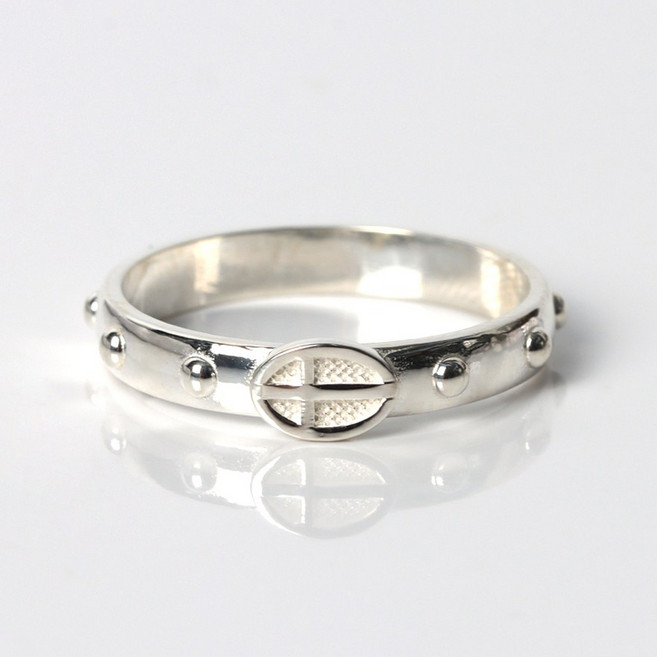 오로프 순은 S925 민묵주 카톨릭 천주교 십자가 종교 기도 묵주반지 (7호~25호 모든 사이즈)