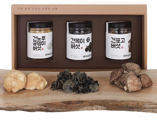 [버섯농부] 국내산 무농약 버섯선물세트 1호~3호 골라담기, 1개, 1호(노루궁뎅이+목이+표고)